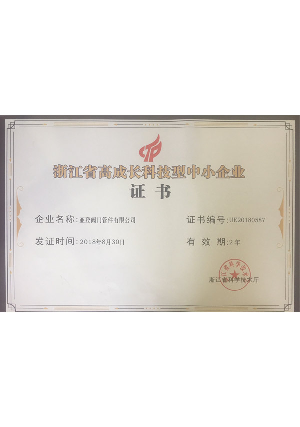 浙江省高成長(zhǎng)科技型中小企業(yè)